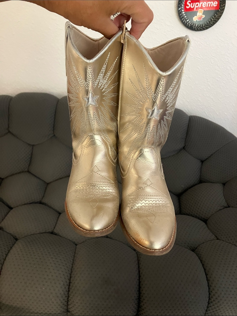 Kids Metallic Gold Western Cowboy Boots - Pull-On Style
